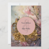 絵を描及び金ゴールドフローラ結婚式招待状 招待状 (正面)