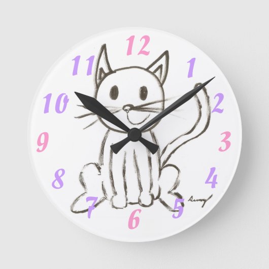 絵を描子猫時計 ラウンド壁時計 (正面)
