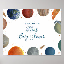 絵を描惑星Baby Shower Welcome Sign ポスター
