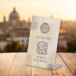 絵を描抽象芸術ロゴとQRコード非接触型メニュー 台座サイン