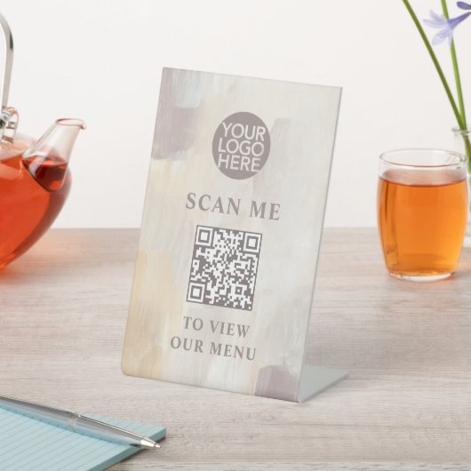 絵を描抽象芸術ロゴとQRコード非接触型メニュー 台座サイン (インサイチュ)