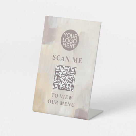 絵を描抽象芸術ロゴとQRコード非接触型メニュー 台座サイン (正面)