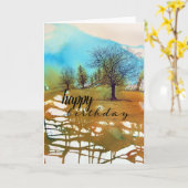 絵を描抽象芸術木インク水色 カード (黄色い花)