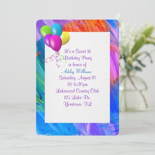 絵を描抽象芸術枠付き誕生日バルーン 招待状 (スタンド正面)