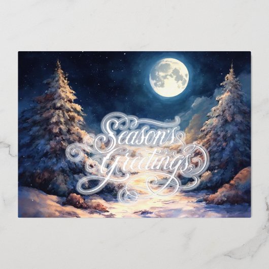 絵を描月に照らされた冬のシーンシーズン 箔シーズンカード (正面)