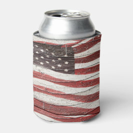 絵を描木の見た目のア素朴メリカ国旗 缶クーラー