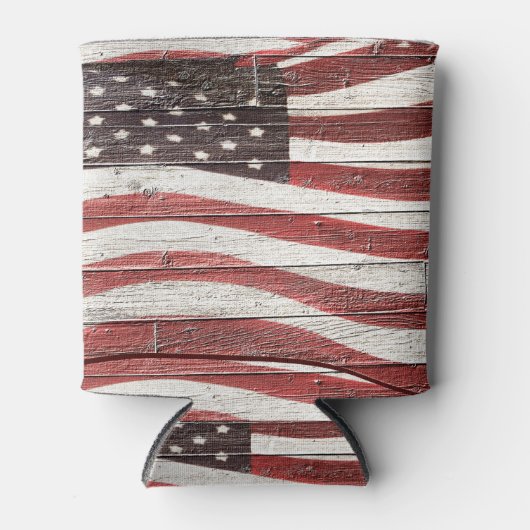 絵を描木の見た目のア素朴メリカ国旗 缶クーラー (正面)