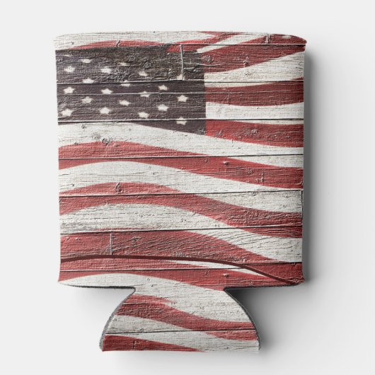 絵を描木の見た目のア素朴メリカ国旗 缶クーラー (裏面)