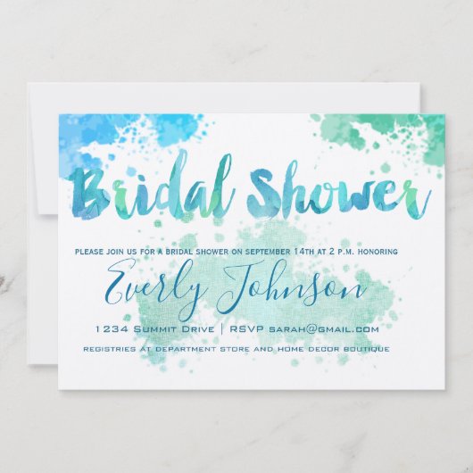 絵を描水カラーブライダルシャワー招待状 招待状 (正面)