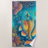 絵を描海底礁シーンフィッシュサンゴ ビーチタオル (正面)