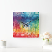 絵を描絵を描虹の水の色抽象芸術 スクエア壁時計 (ホーム)