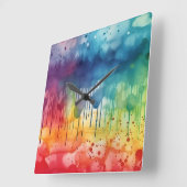 絵を描絵を描虹の水の色抽象芸術 スクエア壁時計 (傾斜)