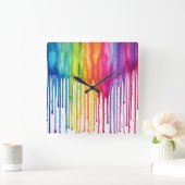 絵を描絵を描虹の水の色抽象芸術 スクエア壁時計 (ホーム)