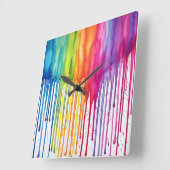 絵を描絵を描虹の水の色抽象芸術 スクエア壁時計 (傾斜)