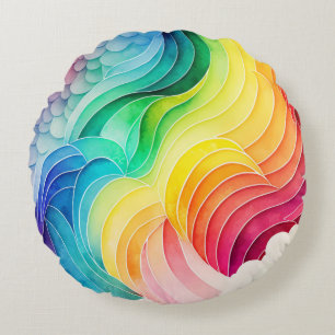 絵を描絵を描虹の水の色抽象芸術 ラウンドクッション