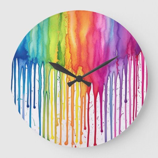 絵を描絵を描虹の水の色抽象芸術 ラージ壁時計 (正面)