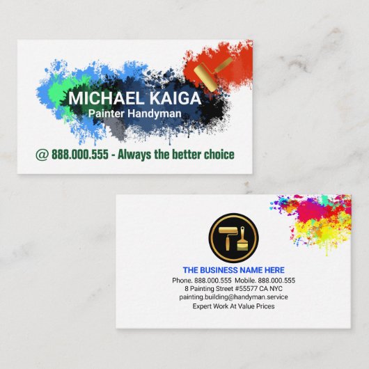 絵を描絵を描(ばちゃばちゃ)跳ねるサービス 名刺 (正面/裏面)