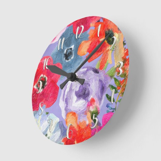 絵を描花紫のフローラモダン水色 ラウンド壁時計 (傾斜)