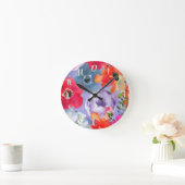 絵を描花紫のフローラモダン水色 ラウンド壁時計 (ホーム)