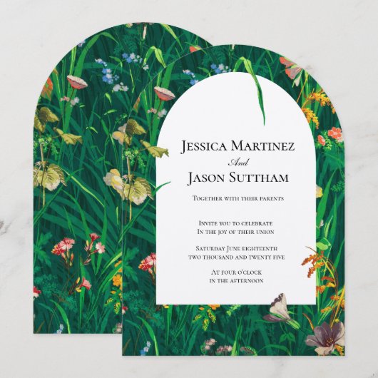 絵を描花結婚弓 招待状 (正面/裏面)