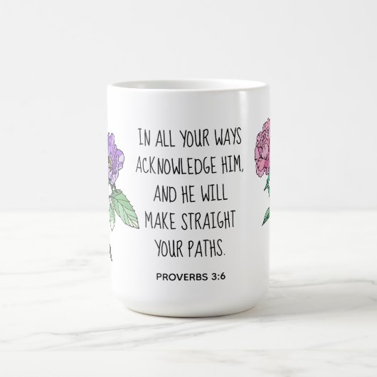 絵を描花、箴言3:6の節を持つ コーヒーマグカップ (中央)