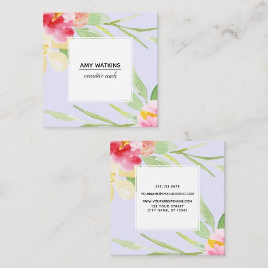 絵を描芸術的水彩花ラベンダー スクエア名刺 (正面/裏面)