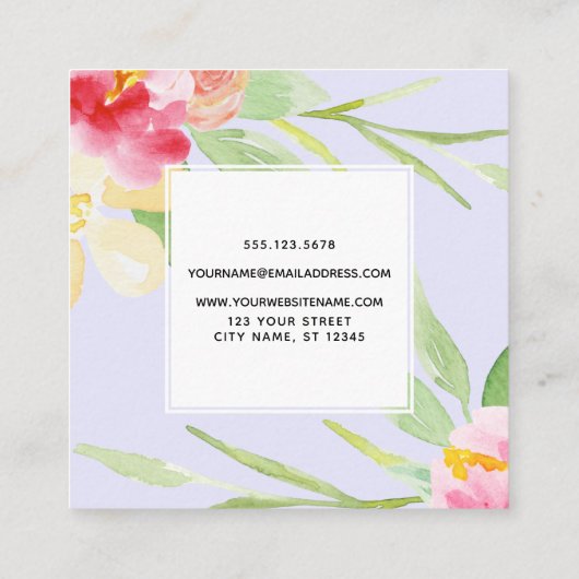 絵を描芸術的水彩花ラベンダー スクエア名刺 (裏面)