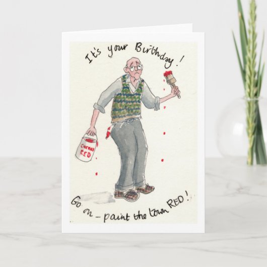 「絵を描赤の町!」 誕生日カード カード (正面)