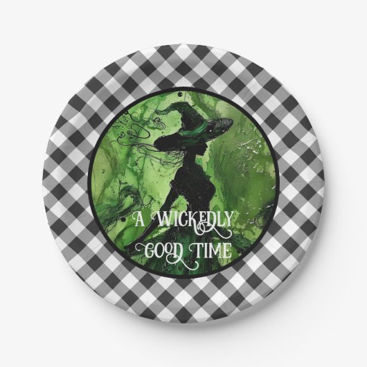 絵を描邪悪な良い魔女ブラックギンガムプレイド ペーパープレート (正面)