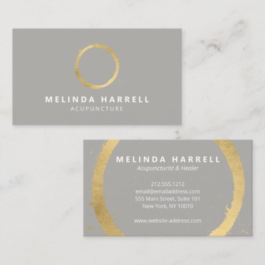 絵を描金ゴールドサークル鍼治療、ウェルネスグレー 名刺 (正面/裏面)