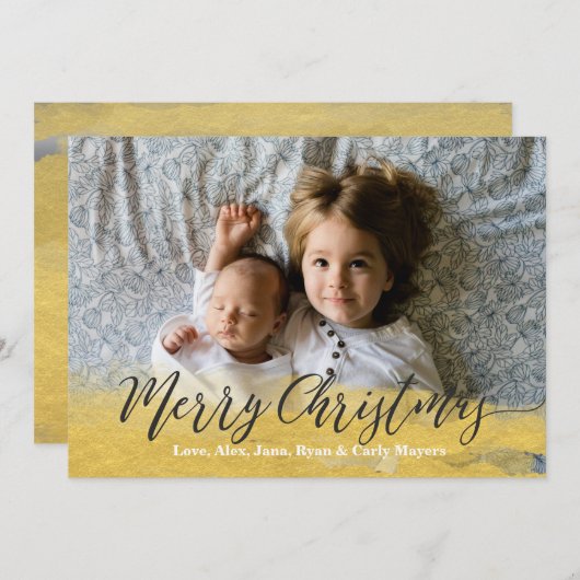 絵を描金ゴールドメリークリスマスホリデーフォトカード シーズンカード (正面/裏面)