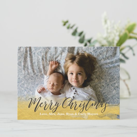 絵を描金ゴールドメリークリスマスホリデーフォトカード シーズンカード (スタンド正面)