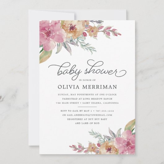 絵を描開花ベビーシャワー招待状 招待状 (正面)