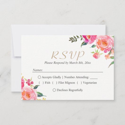 絵を描開花植物性フローラ結婚式RSVP 出欠カード (正面)