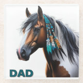 絵を描馬と先住民ビーズ ガラスコースター (正面)