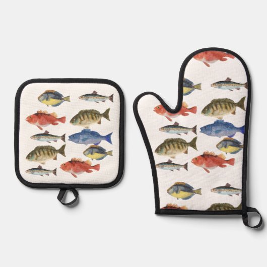 絵を描魚 鍋つかみ&鍋敷きセット (正面)
