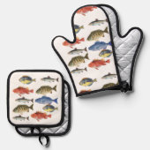 絵を描魚 鍋つかみ&鍋敷きセット (正面/裏面)