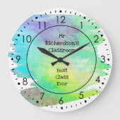 絵を描黄緑の教室先生 ラージ壁時計 (正面)