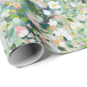 絵を描黄緑の牧草地フローラ花 ラッピングペーパー (ロールコーナー)