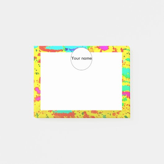 絵を描黄色い背景に飛び散る ポストイット (正面)