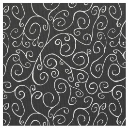 絵を描黒いファブリック上の白いスクロールカーブ ファブリック