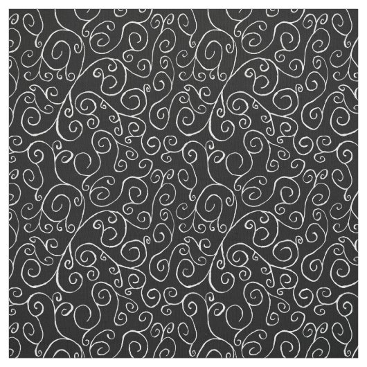 絵を描黒いファブリック上の白いスクロールカーブ ファブリック (見本)
