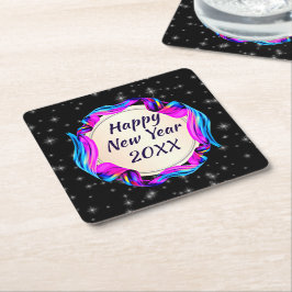 絵を描20xx年2008年11月20日Ribbon Night Sky Happy スクエアペーパーコースター
