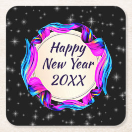 絵を描20xx年2008年11月20日Ribbon Night Sky Happy スクエアペーパーコースター