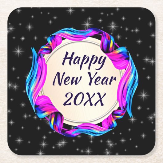 絵を描20xx年2008年11月20日Ribbon Night Sky Happy スクエアペーパーコースター (正面)