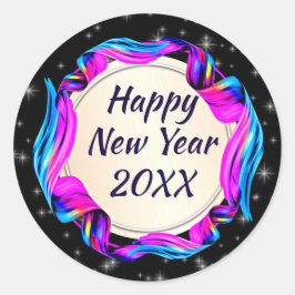 絵を描20xx年2008年11月20日Ribbon Night Sky Happy ラウンドシール