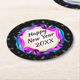 絵を描20xx年2008年11月20日Ribbon Night Sky Happy ラウンドペーパーコースター
