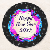 絵を描20xx年2008年11月20日Ribbon Night Sky Happy ラウンドペーパーコースター (正面)