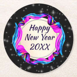 絵を描20xx年2008年11月20日Ribbon Night Sky Happy ラウンドペーパーコースター