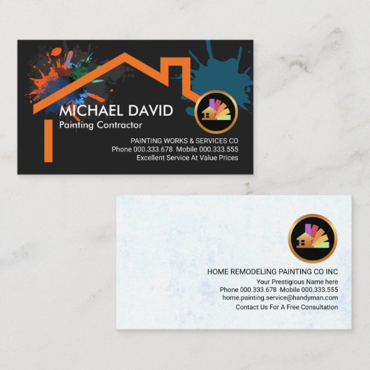 絵を描(ばちゃばちゃ)跳ねるオン建物ホーム枠 名刺 (正面/裏面)